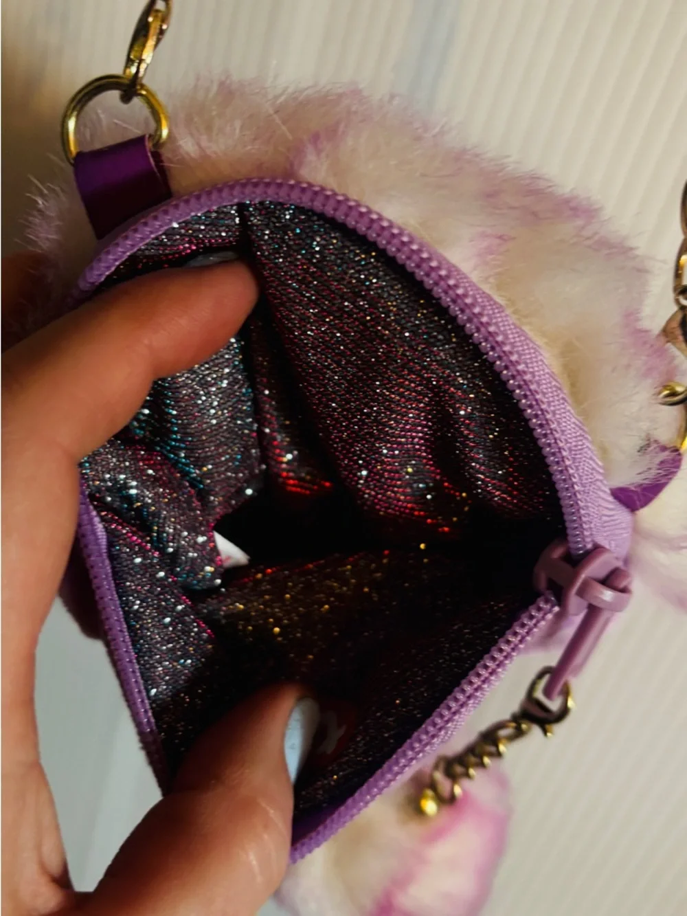 TY Plush Pink Faux Fur Crossbody Bag with Chain Strap